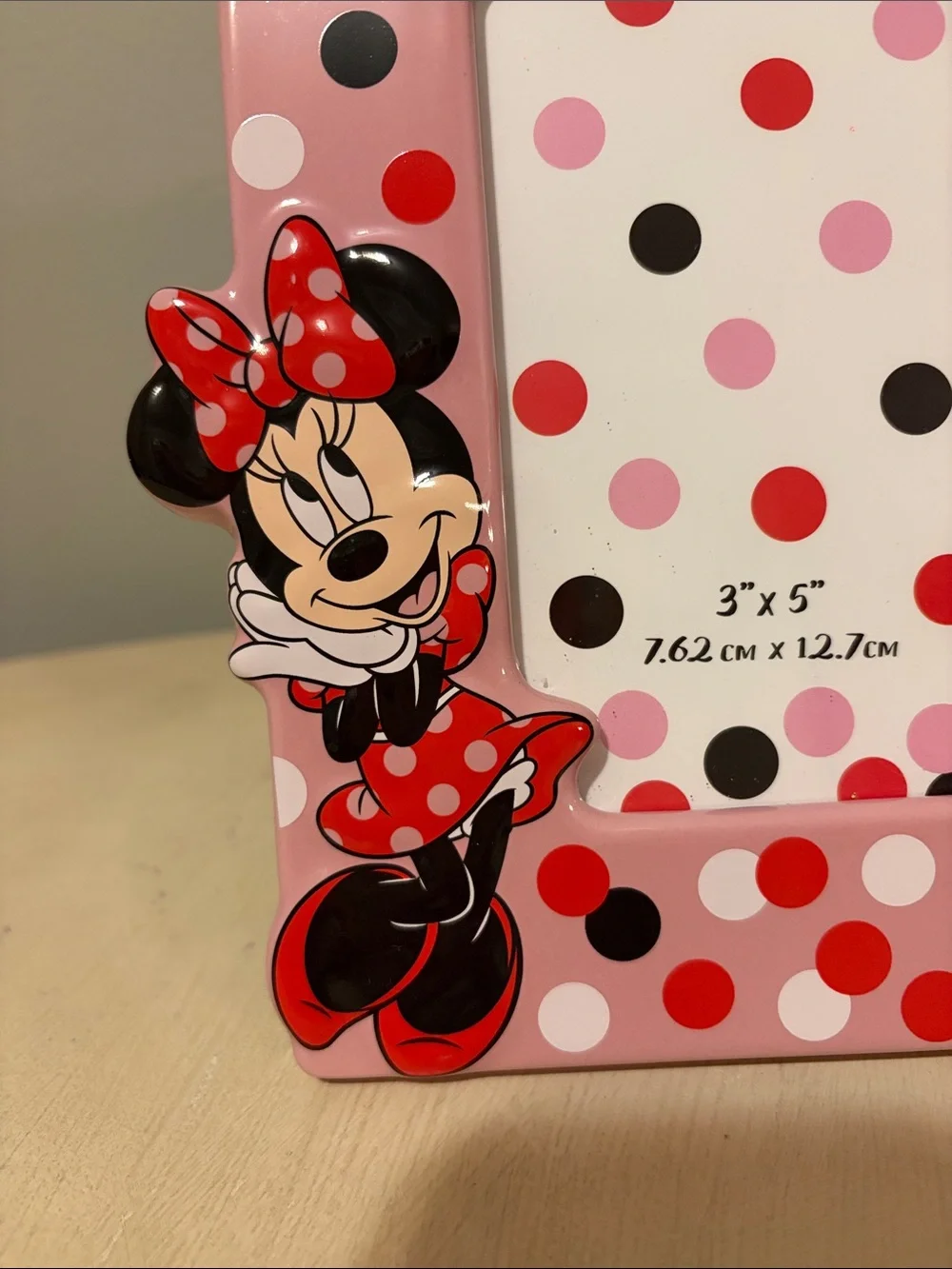 Disney Minnie Mouse Pink, Red, Black Polka Dot Ceramic Picture Frame NWT